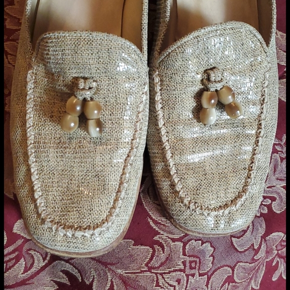 Stuart Weitzman tan metallic leather loafer 7.5 C - Picture 9 of 10